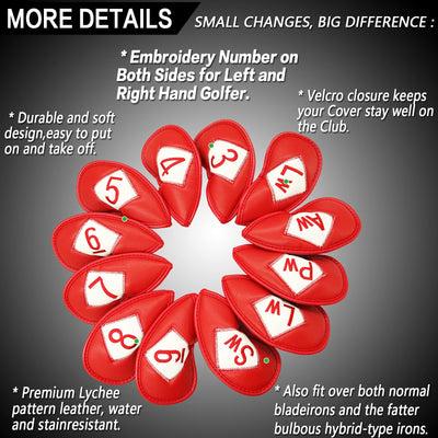 Golf Iron Head Covers 12 Piece Set Universal Fit