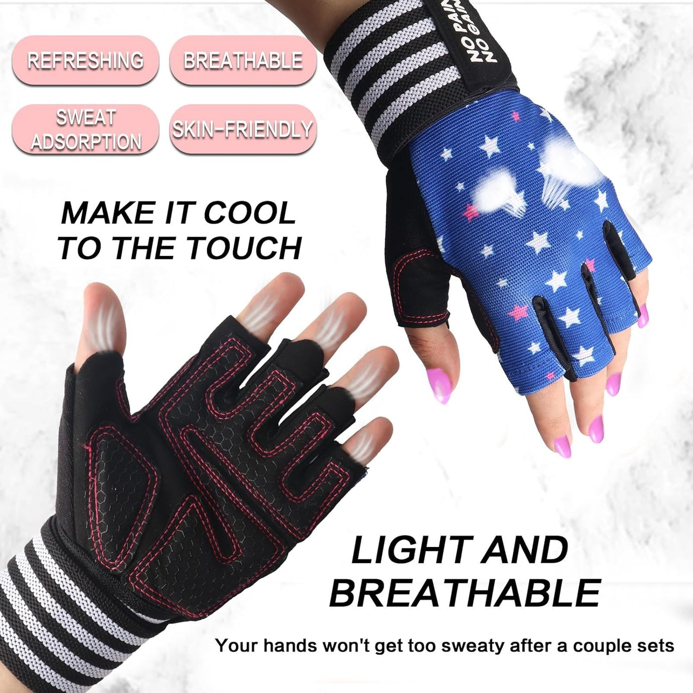 Ladies Weight Lifting Gloves Blue Star Gym Workout Glove with Wrist Support