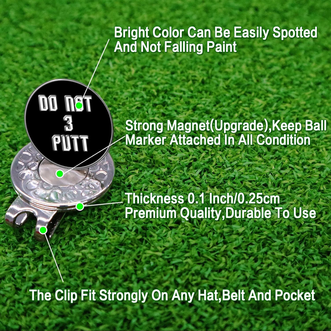 3 Pcs Golf Ball Markers with 3 Pack Hat Clip