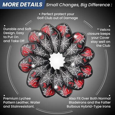 Golf-Schlägerhauben für Eisen, 12-teilig, Schwarz, Spider, universell passend für Haupteisenschläger 