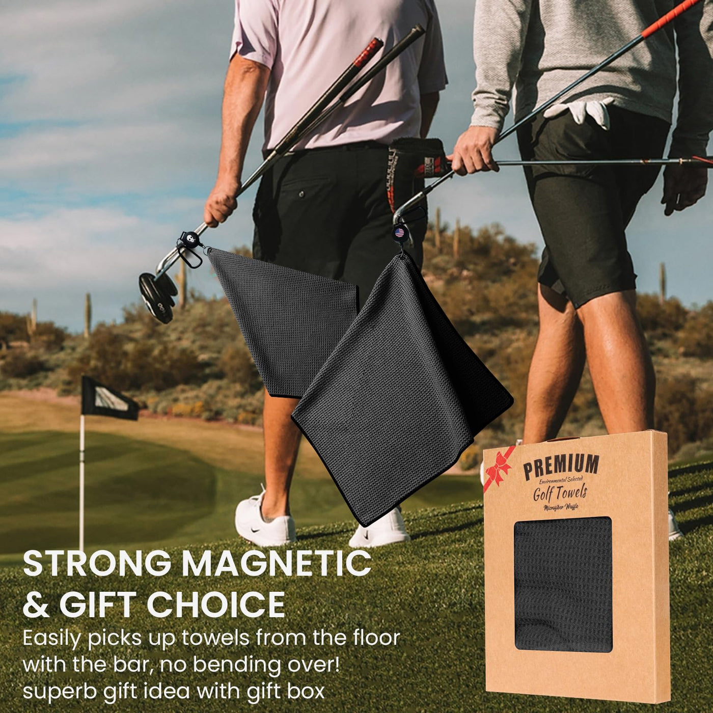 Golf Towels 3 Pack 16''X16'' with Strong Magnetic Retractable Carabiner