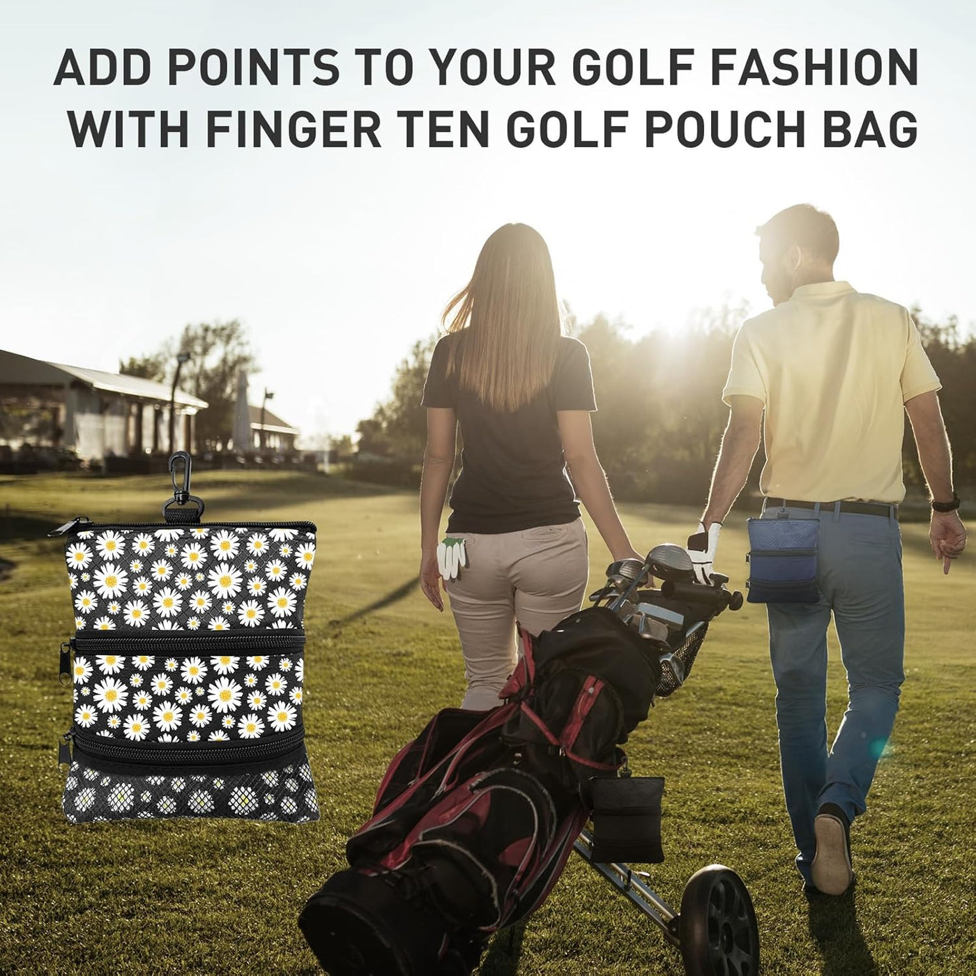 Golf Pouch Bag for Valuables Tee Color Zippered Pocket Gear Clip Hook to Bag