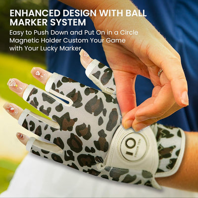 1 Pack Golf Handschuhe Frauen Leopard Halbfinger Leder mit Ball Marker