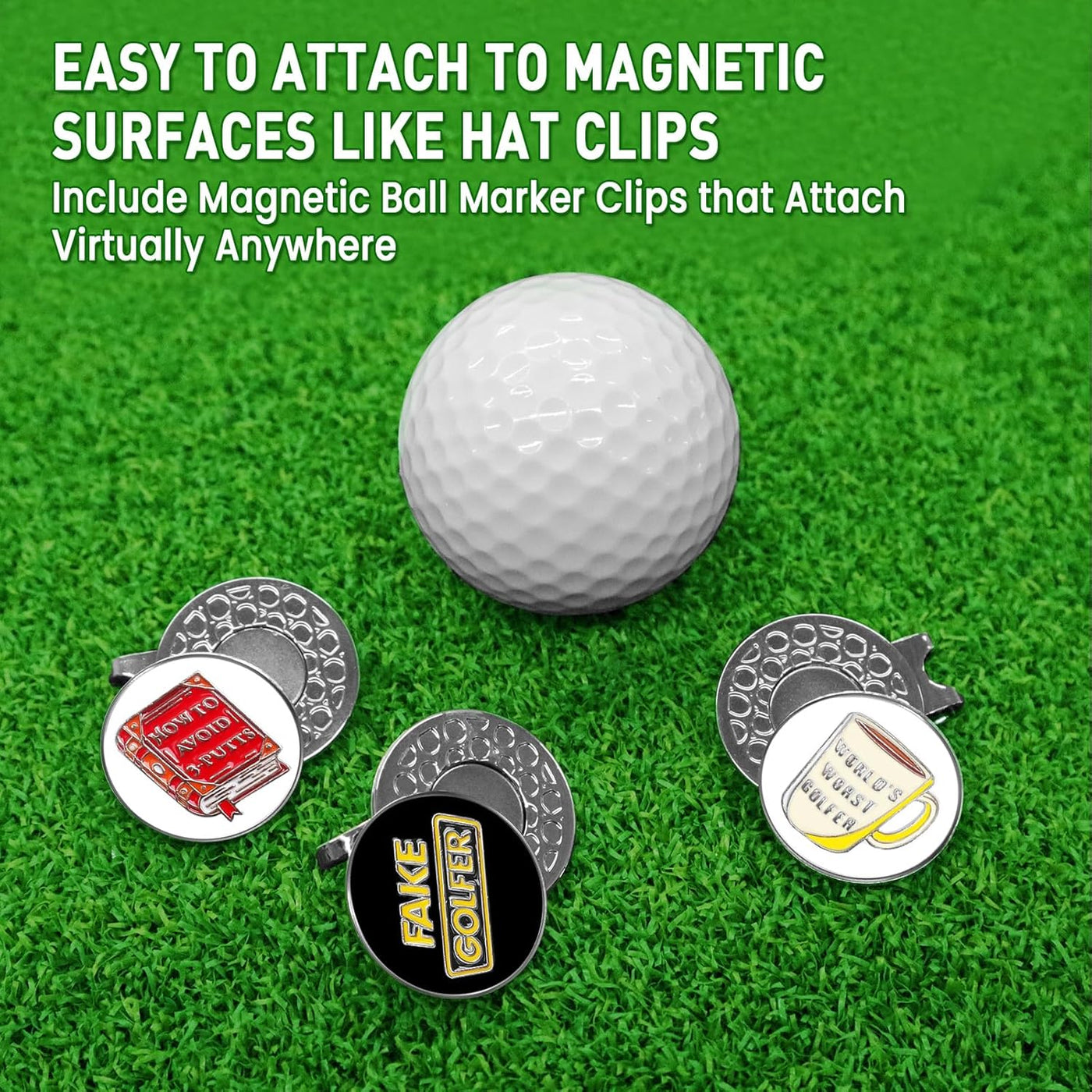 3 Pcs Golf Ball Markers with 3 Pack Hat Clip