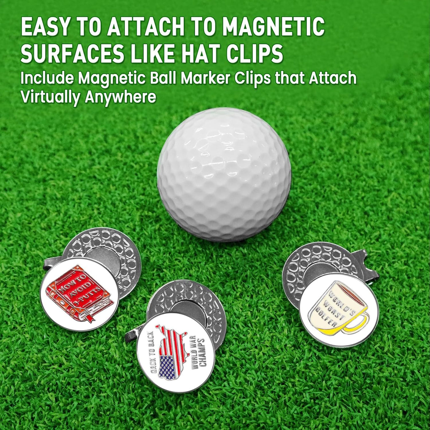 3 Pcs Golf Ball Markers with 3 Pack Hat Clip