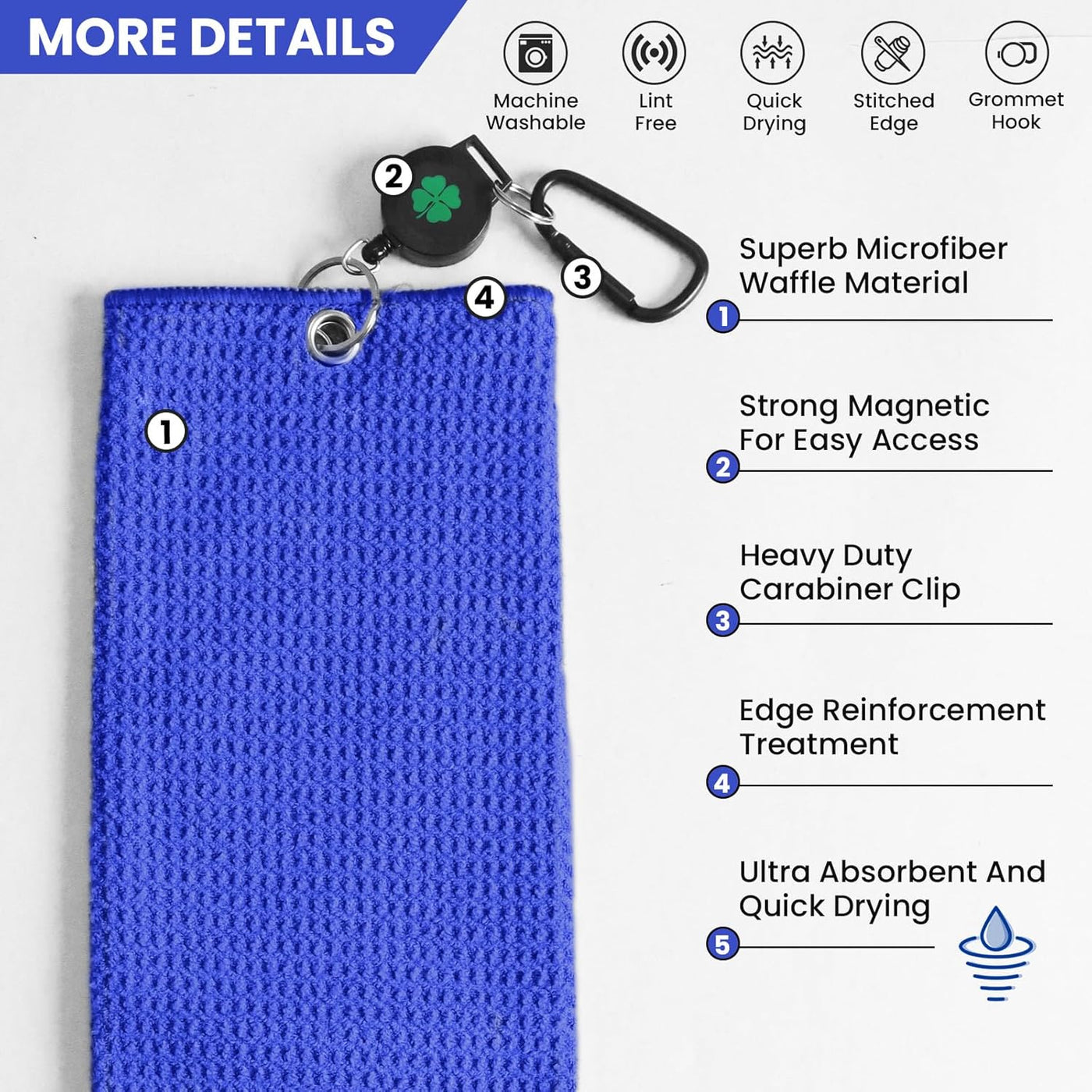 3 Pack Golf Towels with Magnetic Carabiner Value 24''X16''