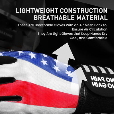 Weightlifting Workout Gloves USA Flag Gym Glove with Wrist Strap Support