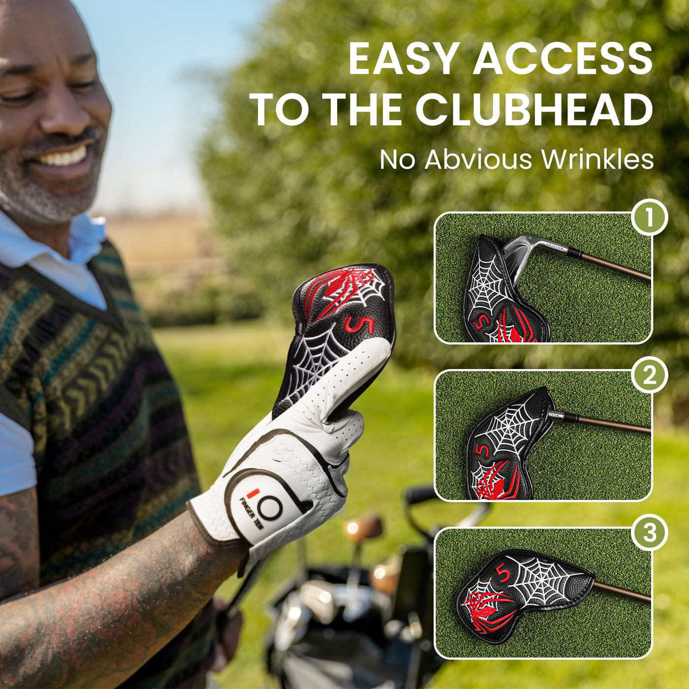 Golf Iron Head Covers 12 Piece Set Black Spider Universal Fit