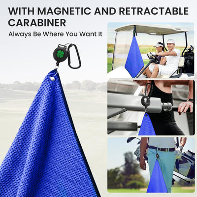 Golf Towels 3 Pack 16''X16'' with Strong Magnetic Retractable Carabiner