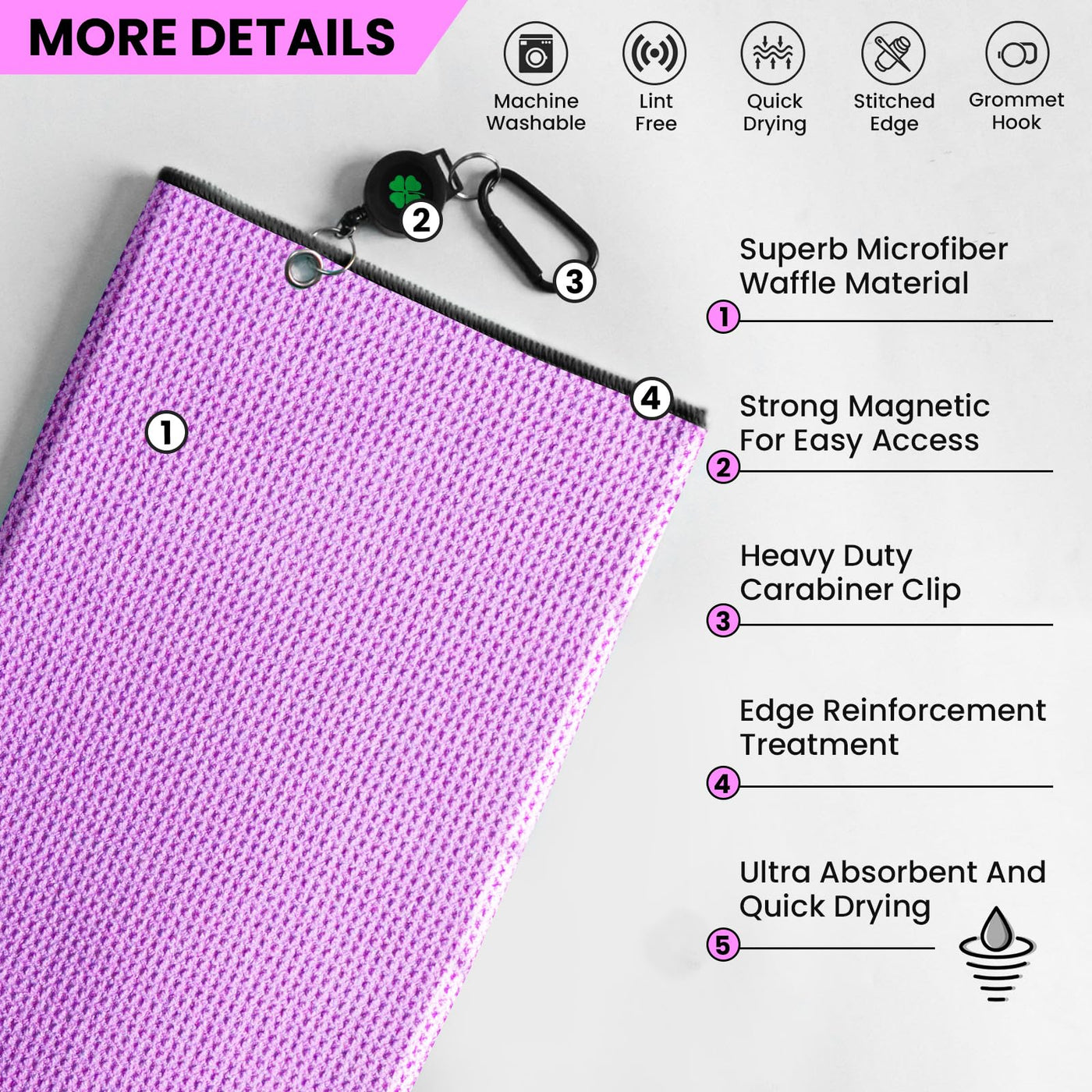 Golf Club Cleaning Value Set, Strong Magnetic Retractable Carabiner Absorbent Towel Squeeze Water Brush with Divot Tool Ball Marker, Golf Bag Accessory