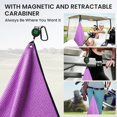 Golf Club Cleaning Value Set, Strong Magnetic Retractable Carabiner Absorbent Towel Squeeze Water Brush with Divot Tool Ball Marker, Golf Bag Accessory