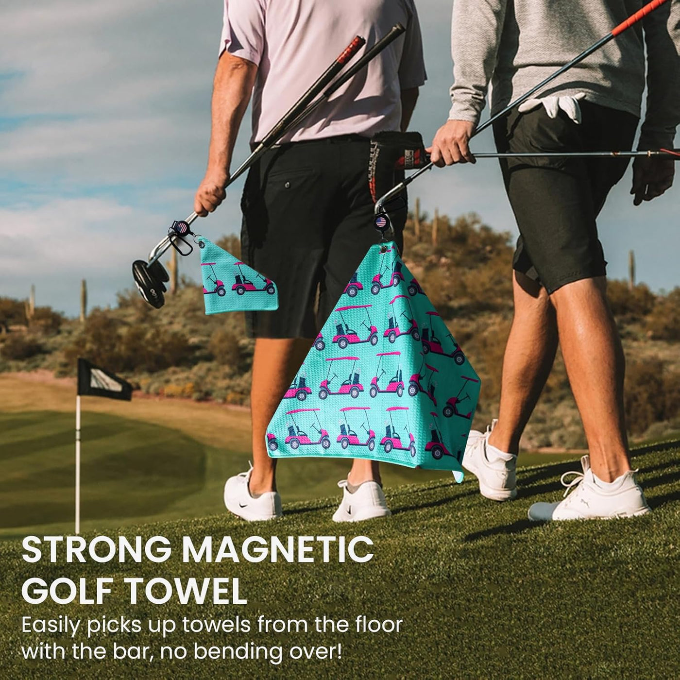 Golf Towels Value 2 Pack 21"x16" and 12"x8" Set with Strong Magnetic Retractable Carabiner