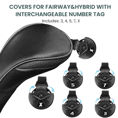 Golf Club Head Covers for Woods Driver Fairway Hybrid Value 5 Pack