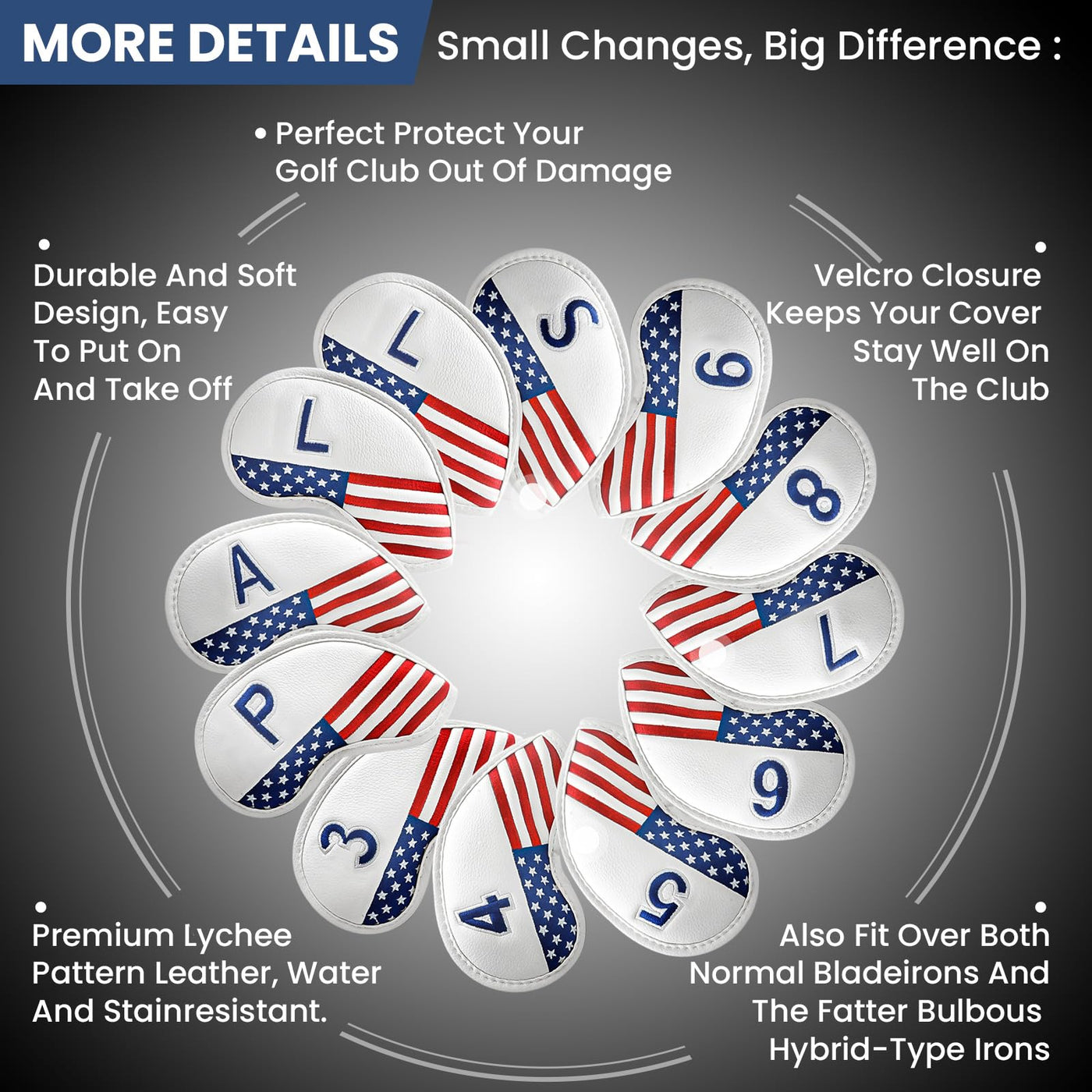 USA Flag Golf Iron Head Covers Set 12 Pack Universal Fit