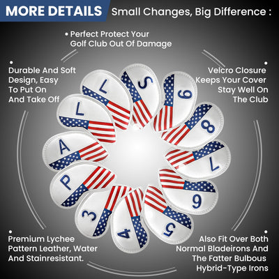 USA Flag Golf Iron Head Covers Set 12 Pack Universal Fit