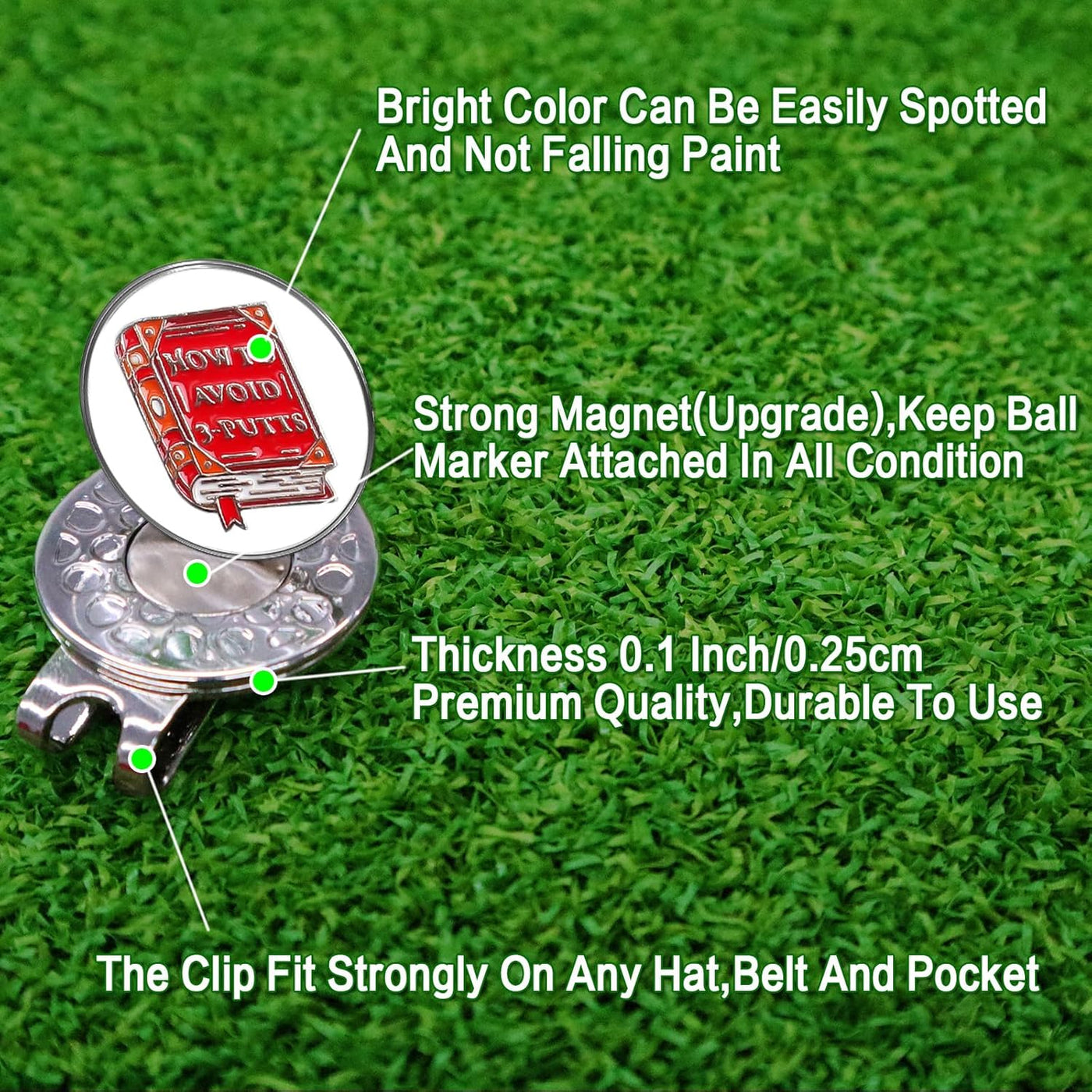 3 Pcs Golf Ball Markers with 3 Pack Hat Clip