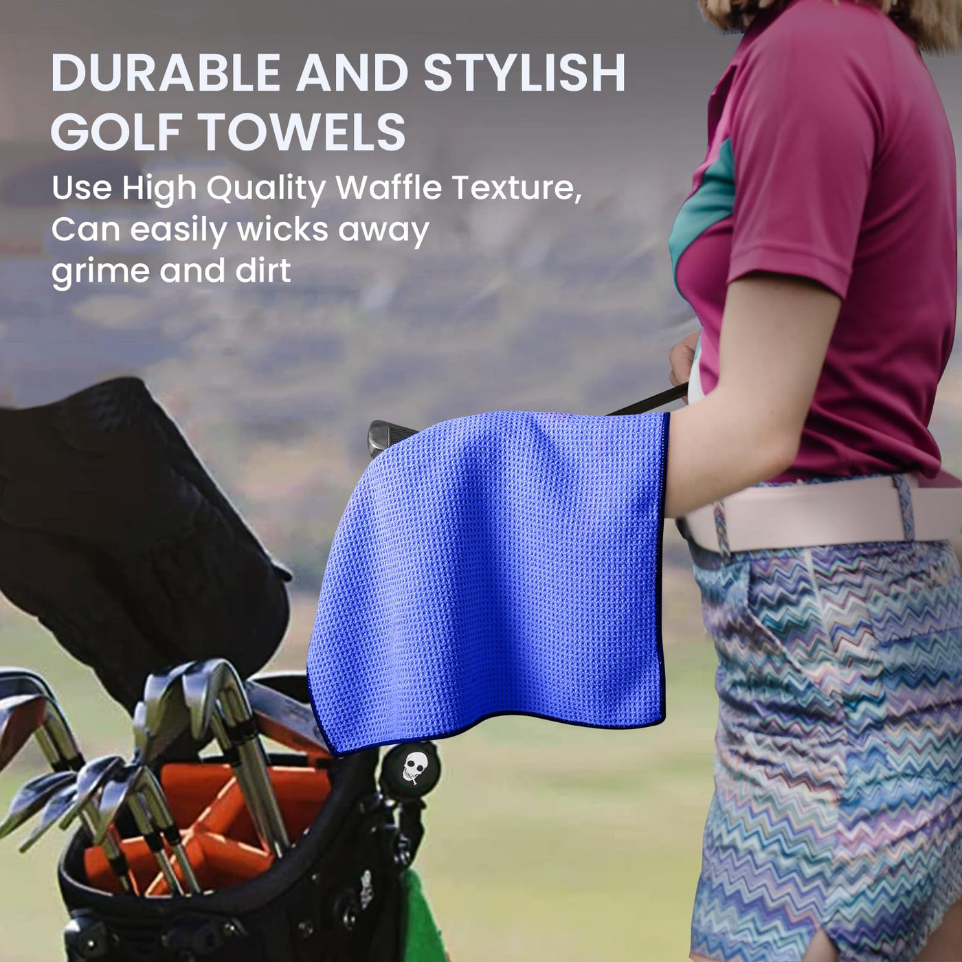 Golf Towels 3 Pack 16''X16'' with Strong Magnetic Retractable Carabiner