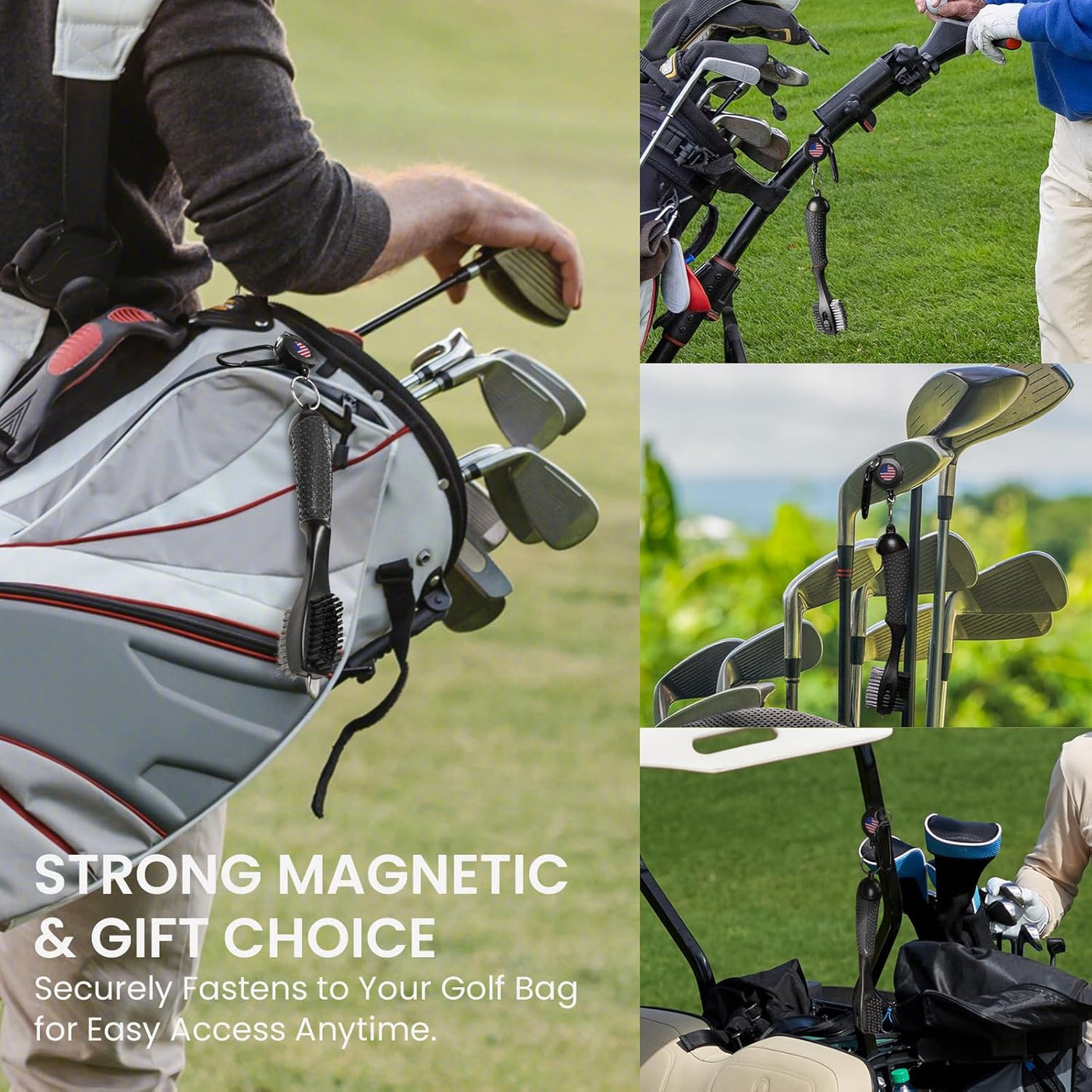 Golf Club Brush Groove Cleaner with Magnetic Carabiner