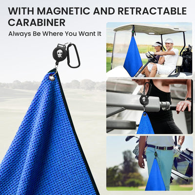 Golf Towels 3 Pack 16''X16'' with Strong Magnetic Retractable Carabiner