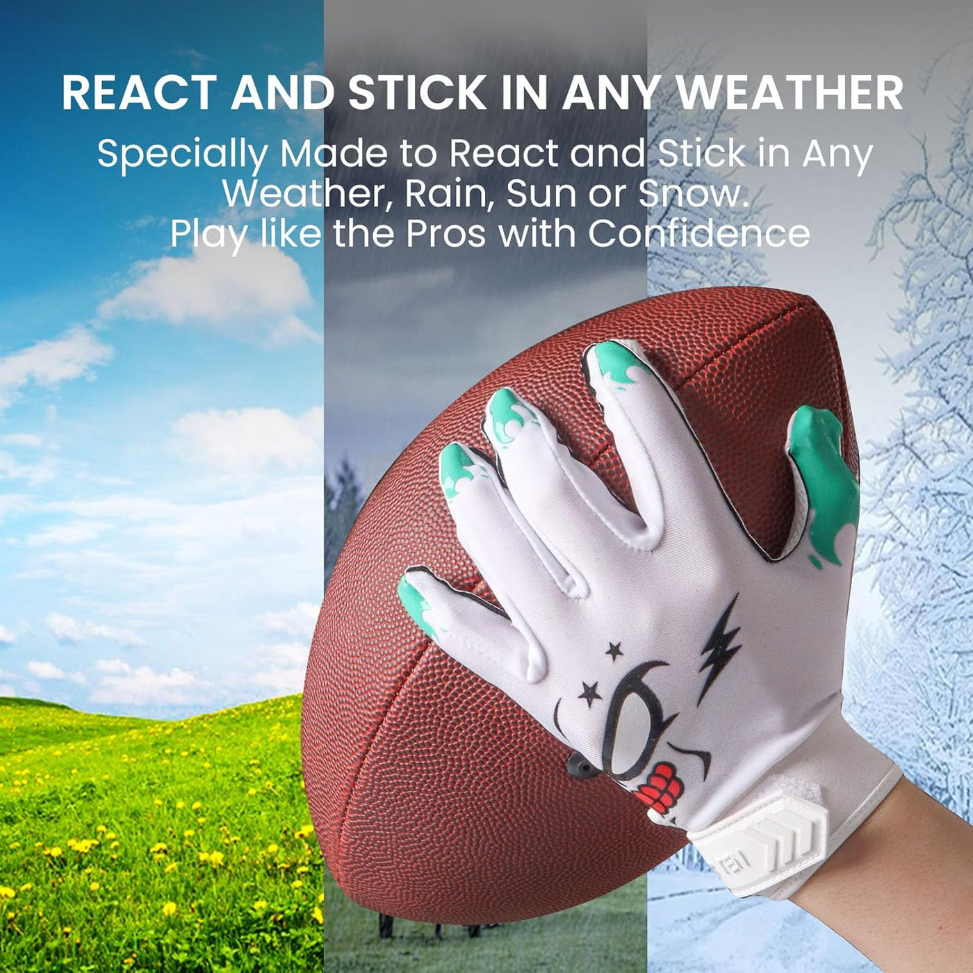 Football Receiver Gloves Youth Receiving Gloves White Green Flexible for Kids Boys Girls