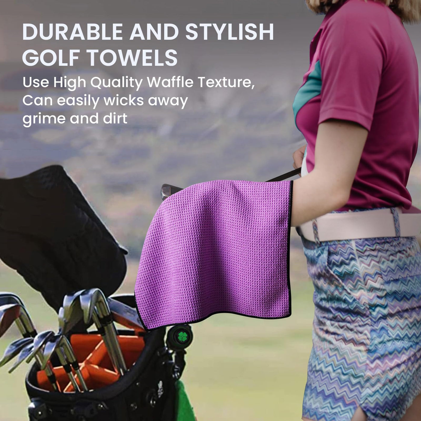 Golf Towels 3 Pack 16''X16'' with Strong Magnetic Retractable Carabiner