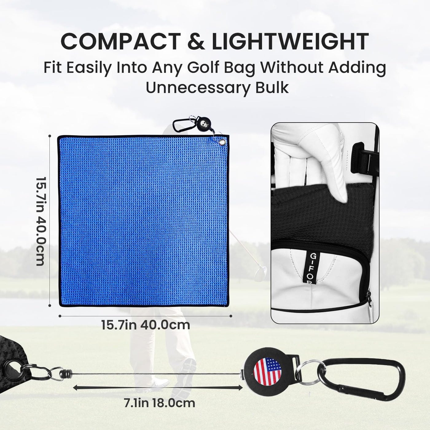 Golf Towels 3 Pack 16''X16'' with Strong Magnetic Retractable Carabiner