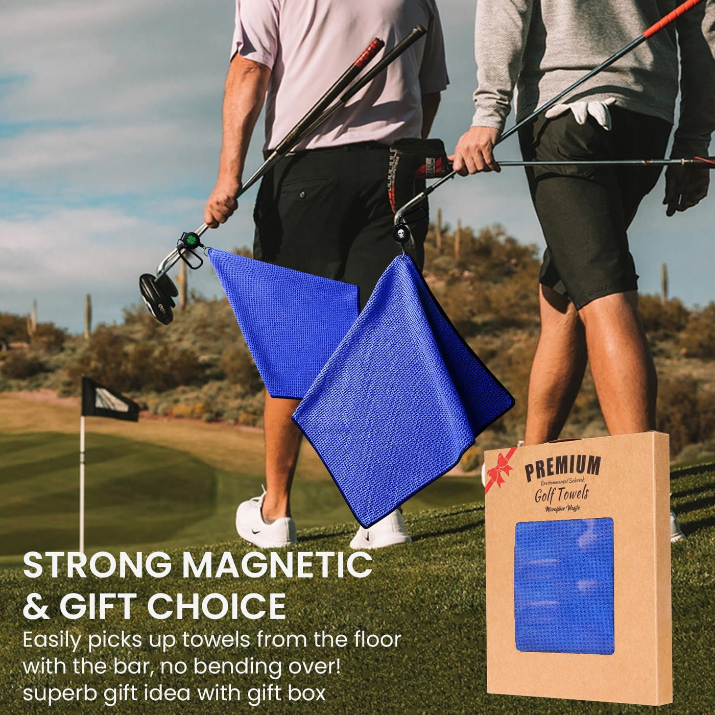 Golf Towels 3 Pack 16''X16'' with Strong Magnetic Retractable Carabiner