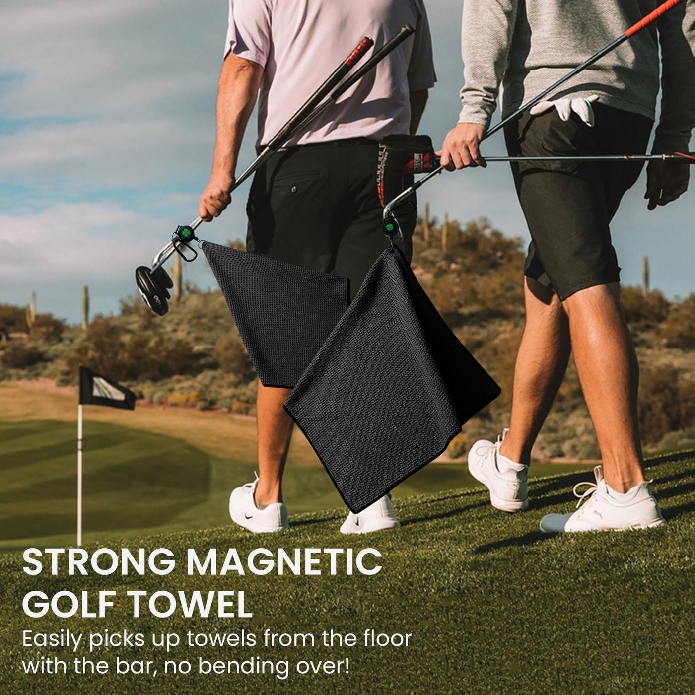 Golf Club Brush Cleaner Magnetic Retractable Carabiner Towels 2 Pack Kit