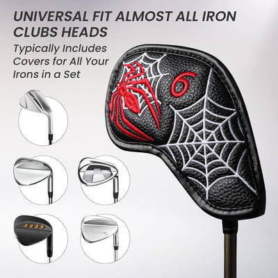 Golf Iron Head Covers Value 12 Piece Set Black Spider Universal Fit Main Iron Clubs