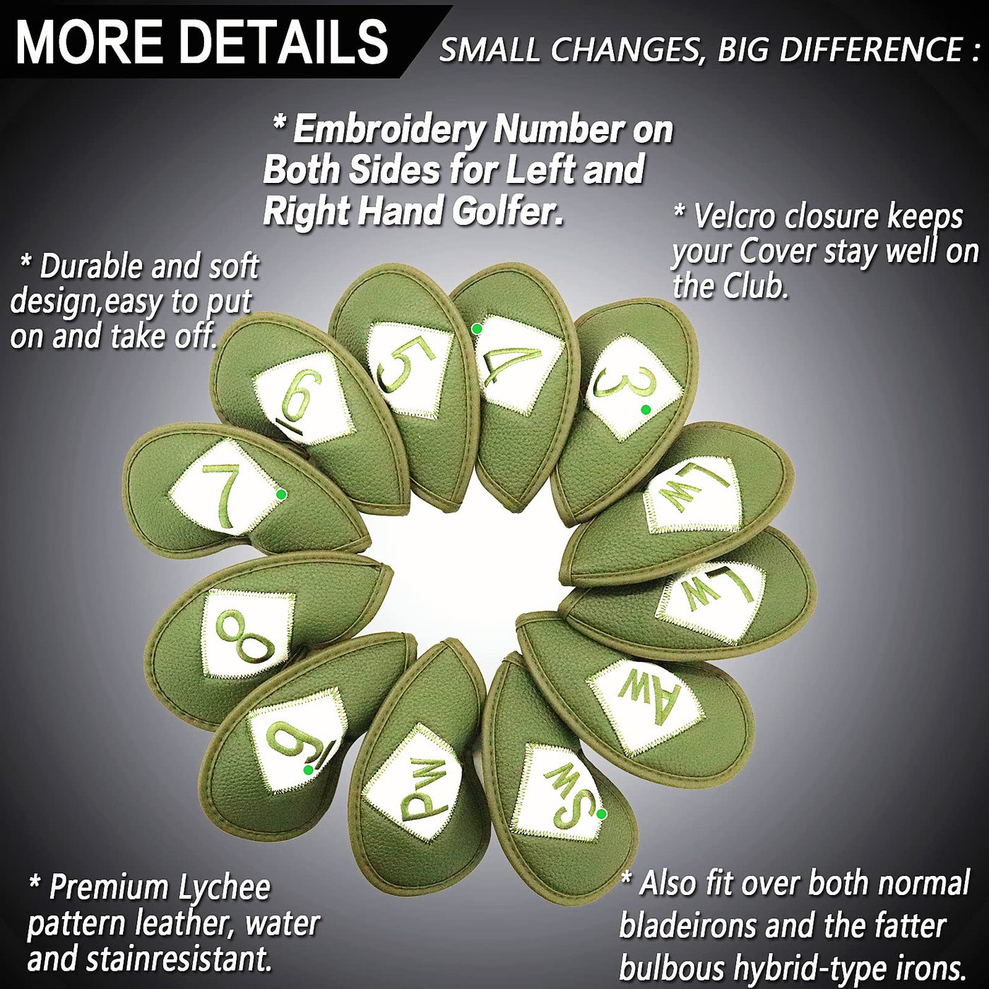 Golf Iron Head Covers 12 Piece Set Universal Fit