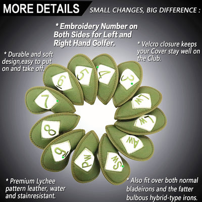 Golf Iron Head Covers 12 Piece Set Universal Fit