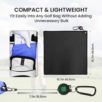 Golf Towels 3 Pack 16''X16'' with Strong Magnetic Retractable Carabiner