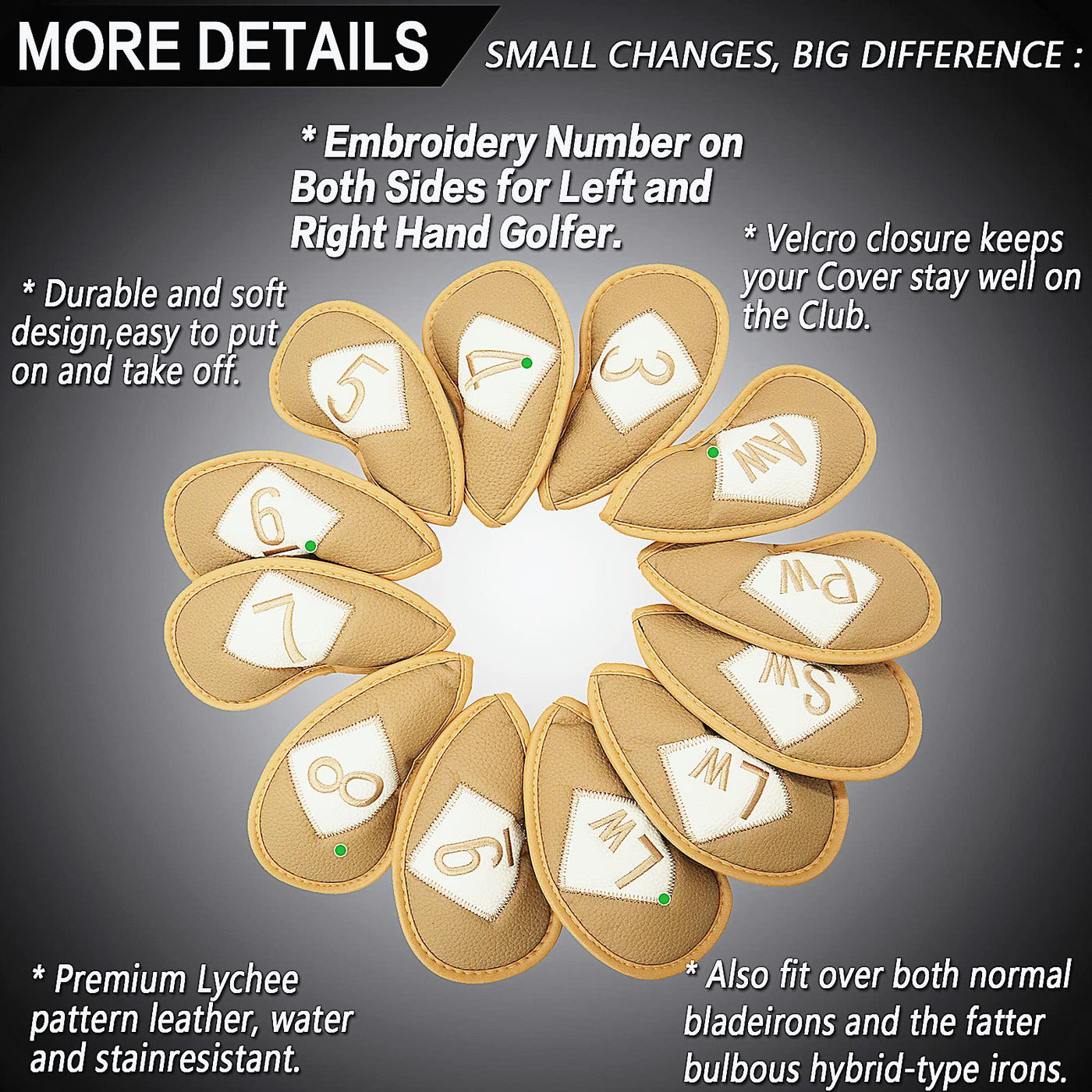 Golf Iron Head Covers 12 Piece Set Universal Fit