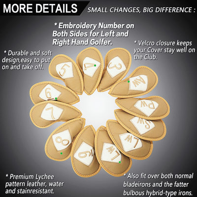 Golf Iron Head Covers 12 Piece Set Universal Fit