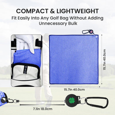 Golf Towels 3 Pack 16''X16'' with Strong Magnetic Retractable Carabiner