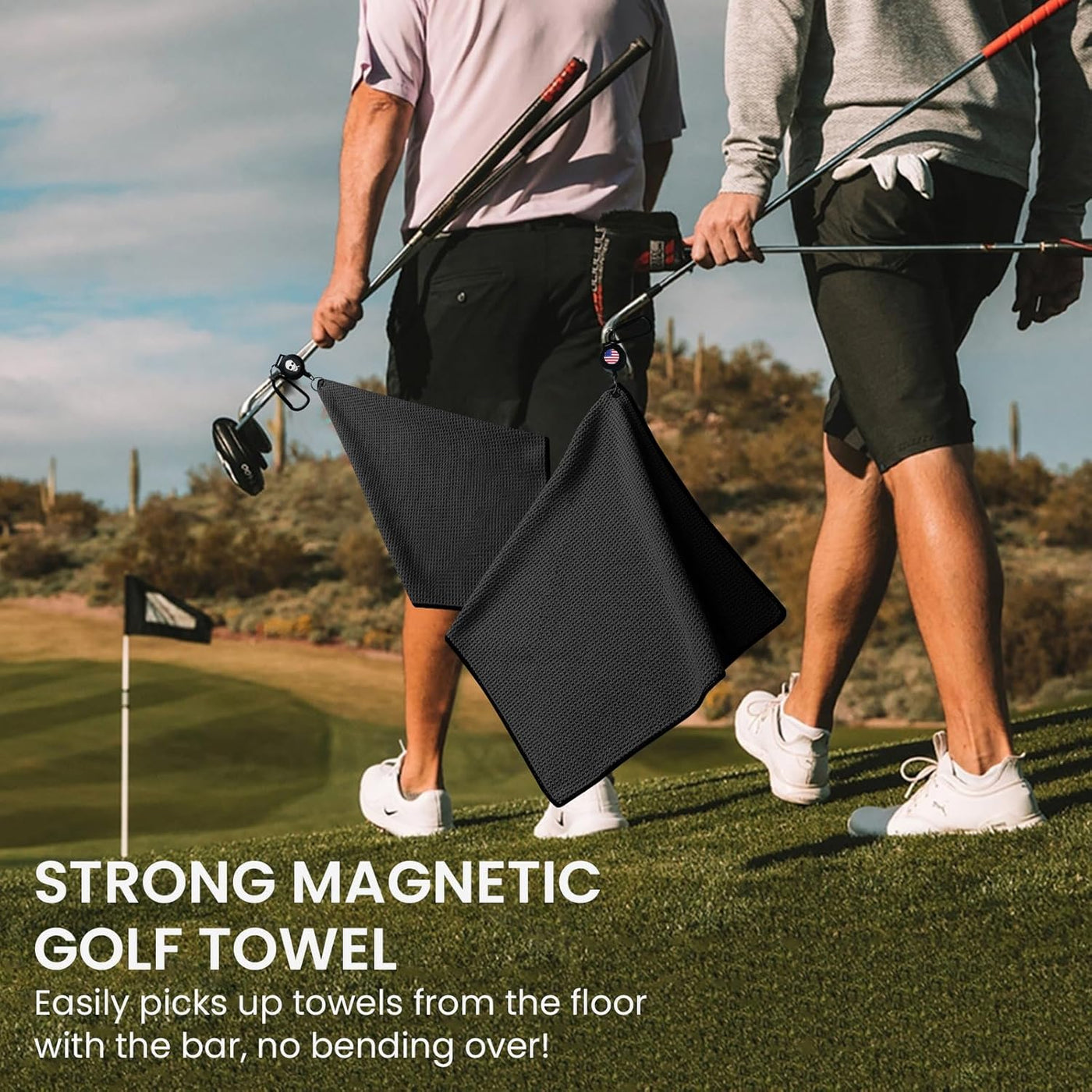 2 Pack Golf Towels with Magnetic Carabiner 16''X16''