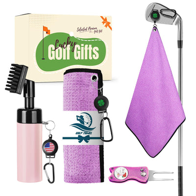 Golf Club Cleaning Value Set, Strong Magnetic Retractable Carabiner Absorbent Towel Squeeze Water Brush with Divot Tool Ball Marker, Golf Bag Accessory