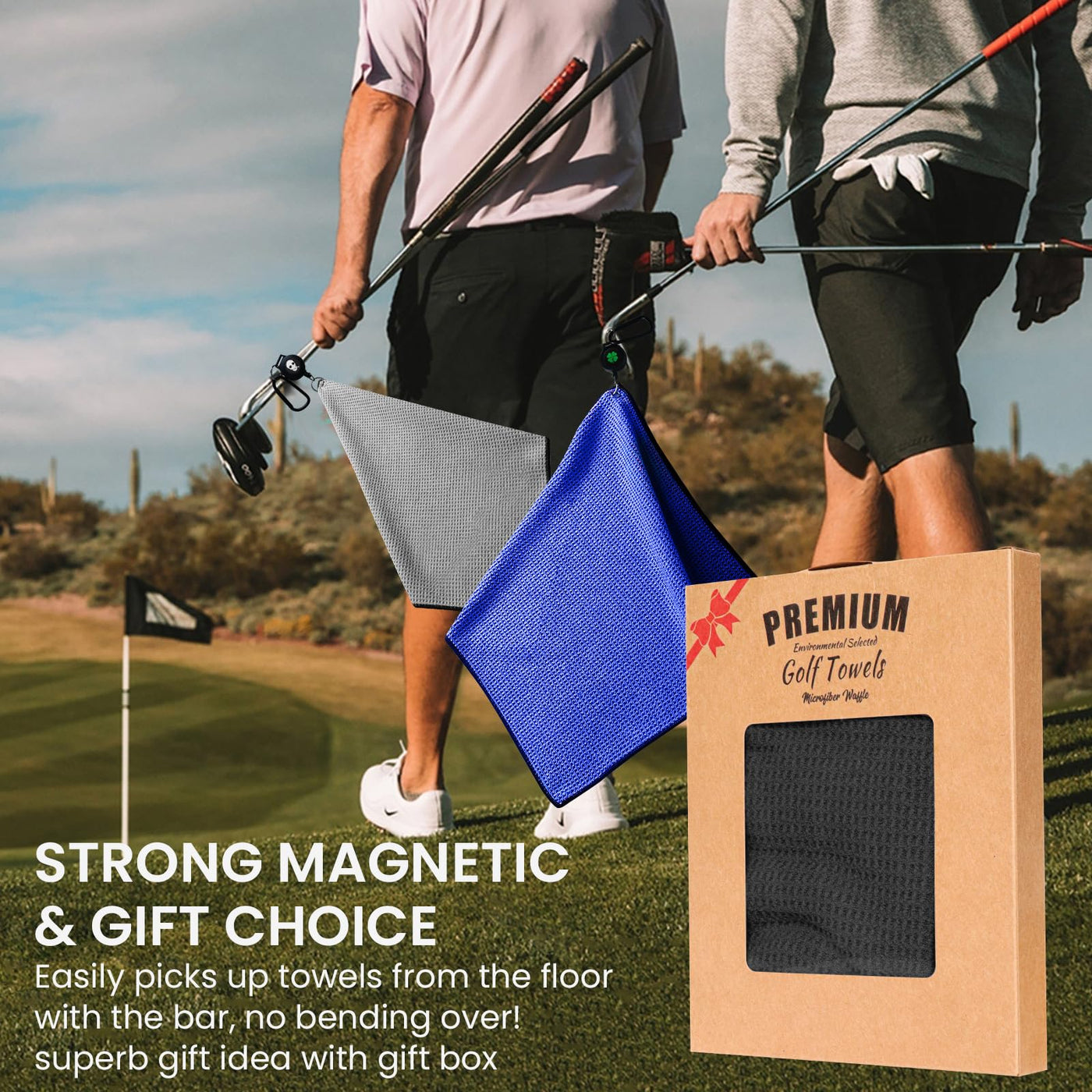 Golf Towels 3 Pack 16''X16'' with Strong Magnetic Retractable Carabiner