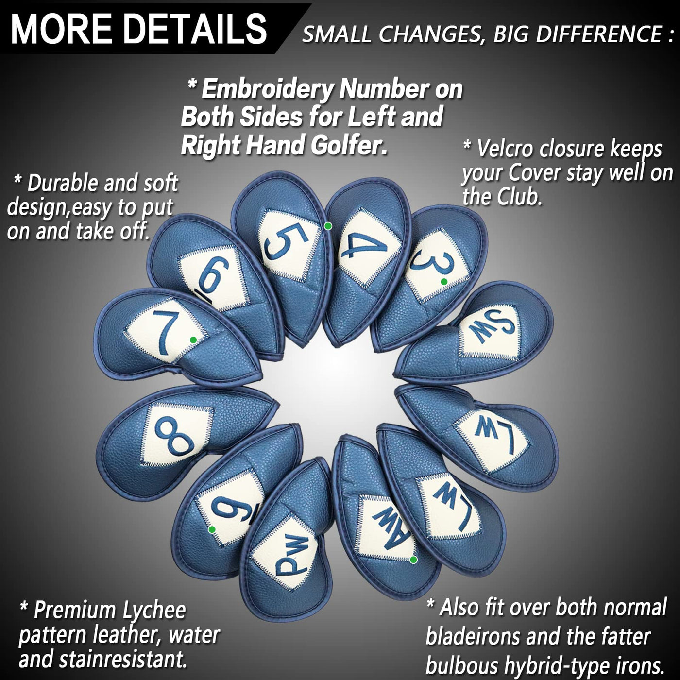 Golf Iron Head Covers 12 Piece Set Universal Fit