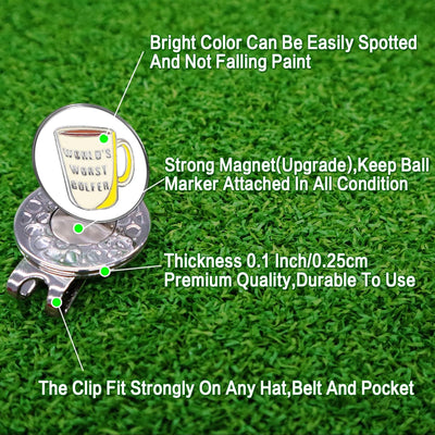 3 Pcs Golf Ball Markers with 3 Pack Hat Clip