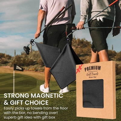 Golf Towels 3 Pack 16''X16'' with Strong Magnetic Retractable Carabiner