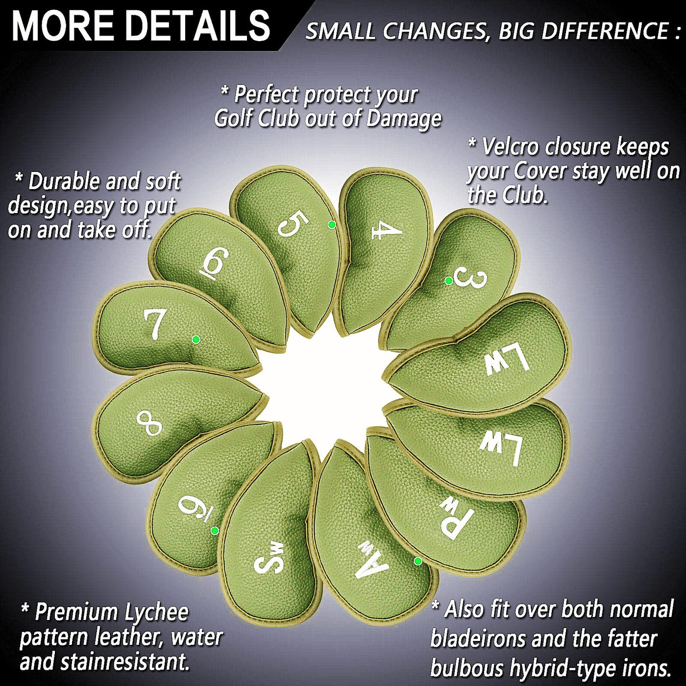 Golf Iron Head Covers 12 Piece Set Universal Fit