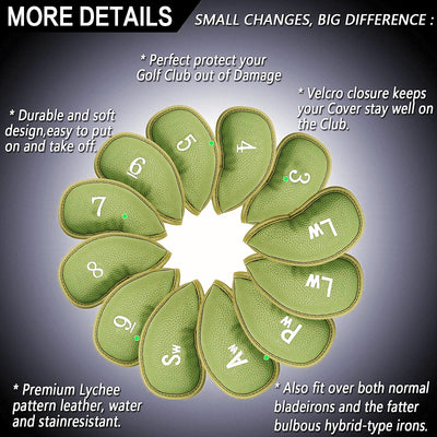 Golf Iron Head Covers 12 Piece Set Universal Fit