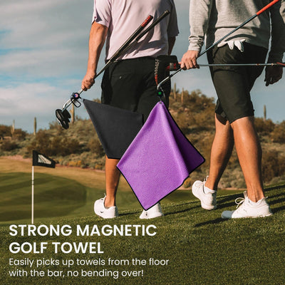 Golf Towels for Golf Bags for Women Men Value 2 Pack with 3 Strong Magnetic Retractable Carabiner and Black Brush