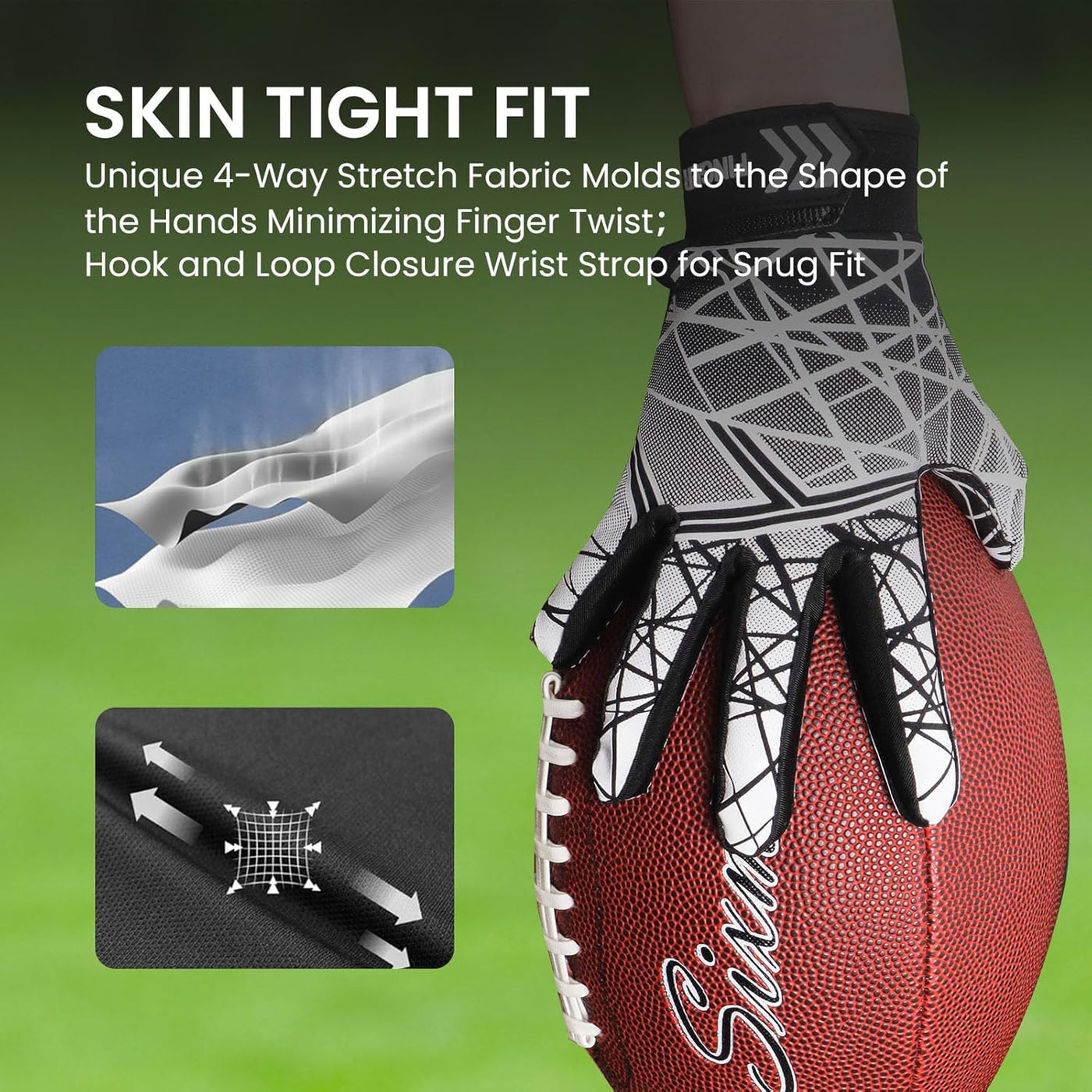 Youth Football Gloves with High Tack Silicone Gel Pad