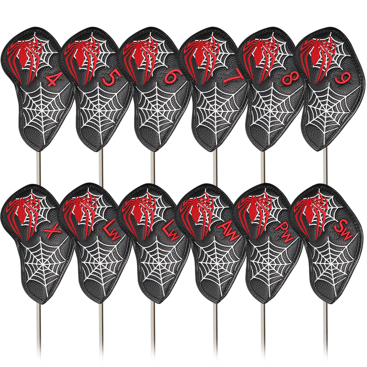 Golf Iron Head Covers 12 Piece Set Black Spider Universal Fit