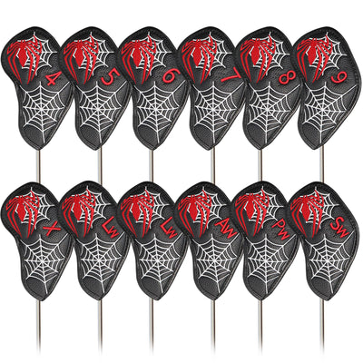 Golf Iron Head Covers 12 Piece Set Black Spider Universal Fit