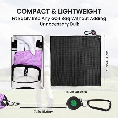 Golf Towels 3 Pack 16''X16'' with Strong Magnetic Retractable Carabiner
