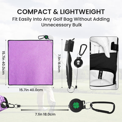 Golf Towels for Golf Bags for Women Men Value 2 Pack with 3 Strong Magnetic Retractable Carabiner and Black Brush