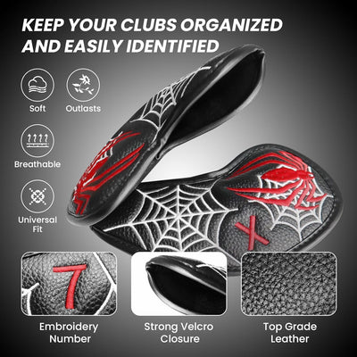 Golf Iron Head Covers Value 12 Piece Set Black Spider Universal Fit Main Iron Clubs